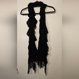 Chic Black Ruffle Lightweight Cozy Knit Scarf with Fringe